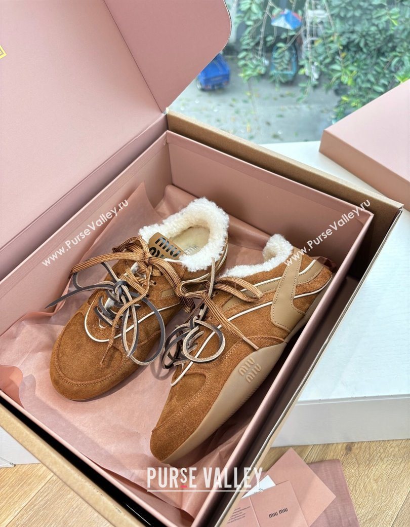 Miu Miu Gymnasium Sneakers in Suede and Wool Light Brown 2025 G086 (MD-251208058)