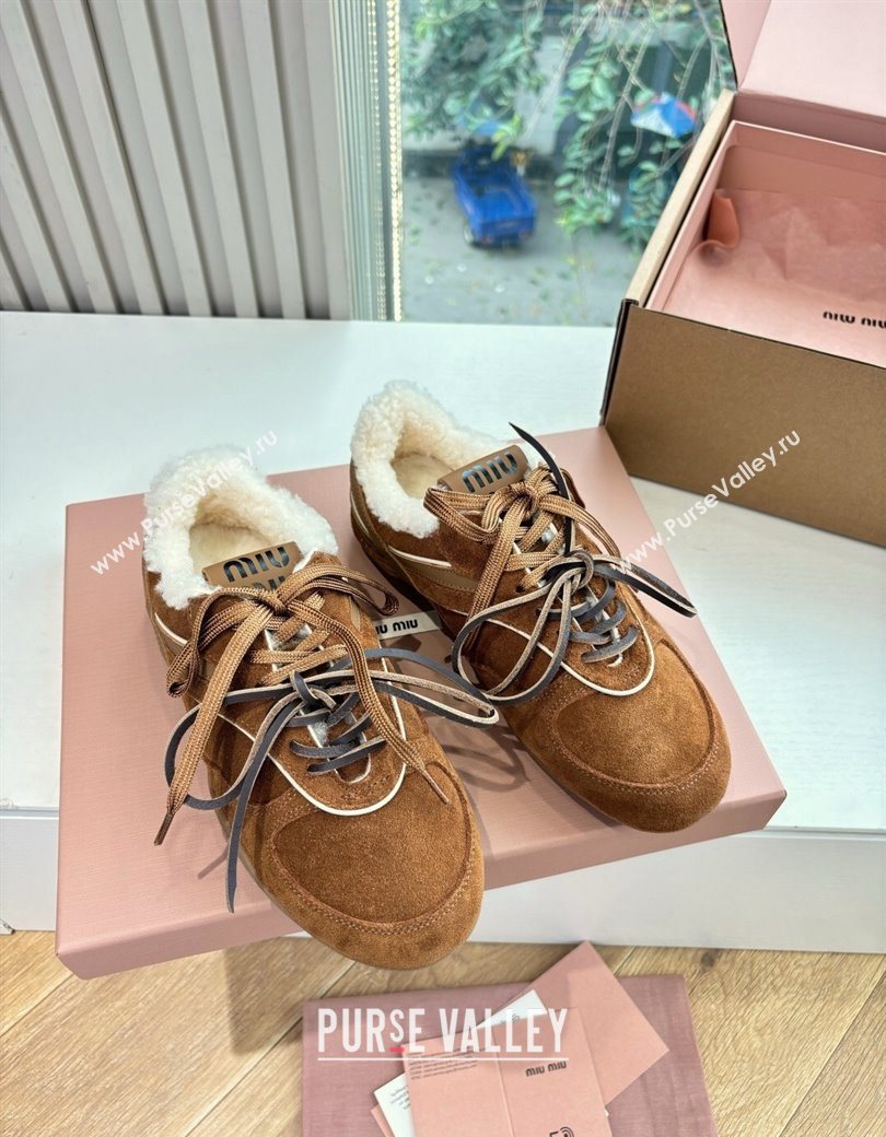Miu Miu Gymnasium Sneakers in Suede and Wool Light Brown 2025 G086 (MD-251208058)