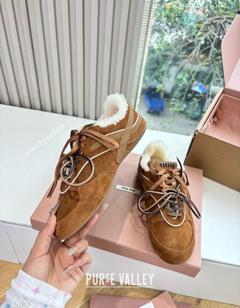 Miu Miu Gymnasium Sneakers in Suede and Wool Light Brown 2025 G086 (MD-251208058)