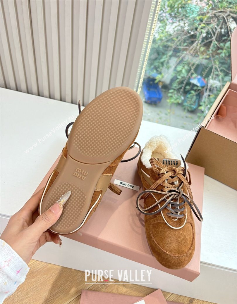Miu Miu Gymnasium Sneakers in Suede and Wool Light Brown 2025 G086 (MD-251208058)