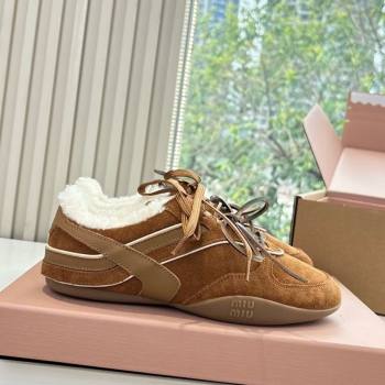 Miu Miu Gymnasium Sneakers in Suede and Wool Light Brown 2025 G086 (MD-251208058)