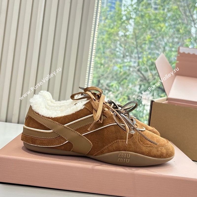 Miu Miu Gymnasium Sneakers in Suede and Wool Light Brown 2025 G086 (MD-251208058)