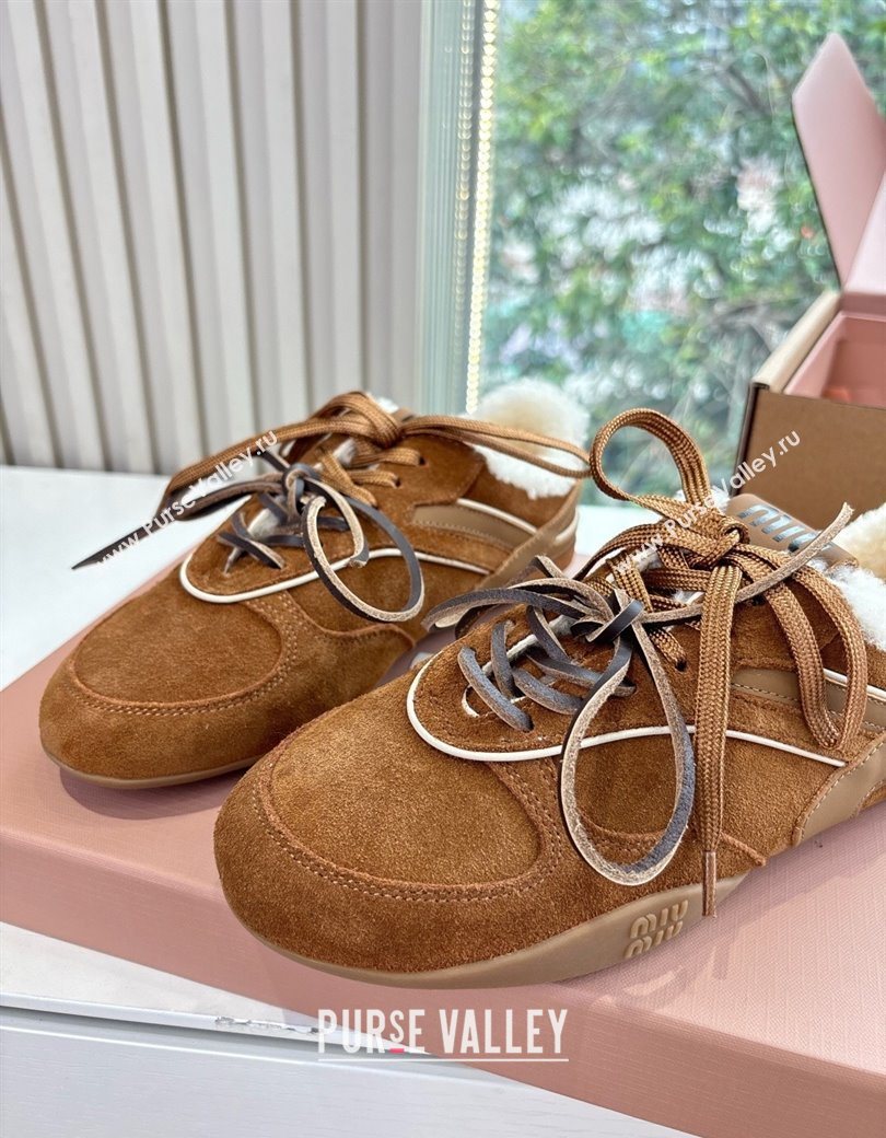 Miu Miu Gymnasium Sneakers in Suede and Wool Light Brown 2025 G086 (MD-251208058)