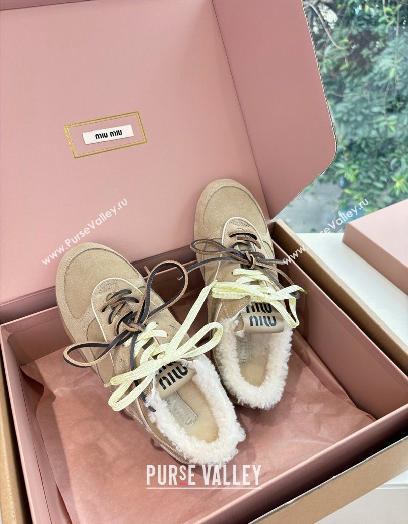 Miu Miu Gymnasium Sneakers in Suede and Wool Beige 2025 G086 (MD-251208059)