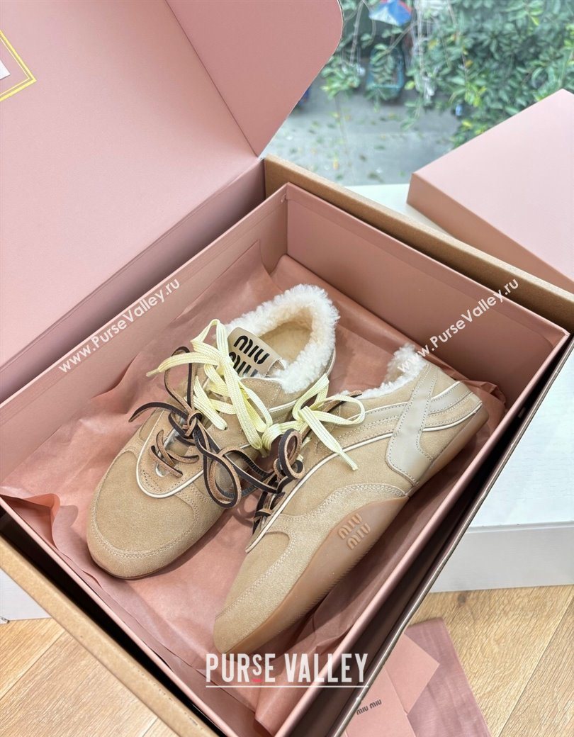 Miu Miu Gymnasium Sneakers in Suede and Wool Beige 2025 G086 (MD-251208059)