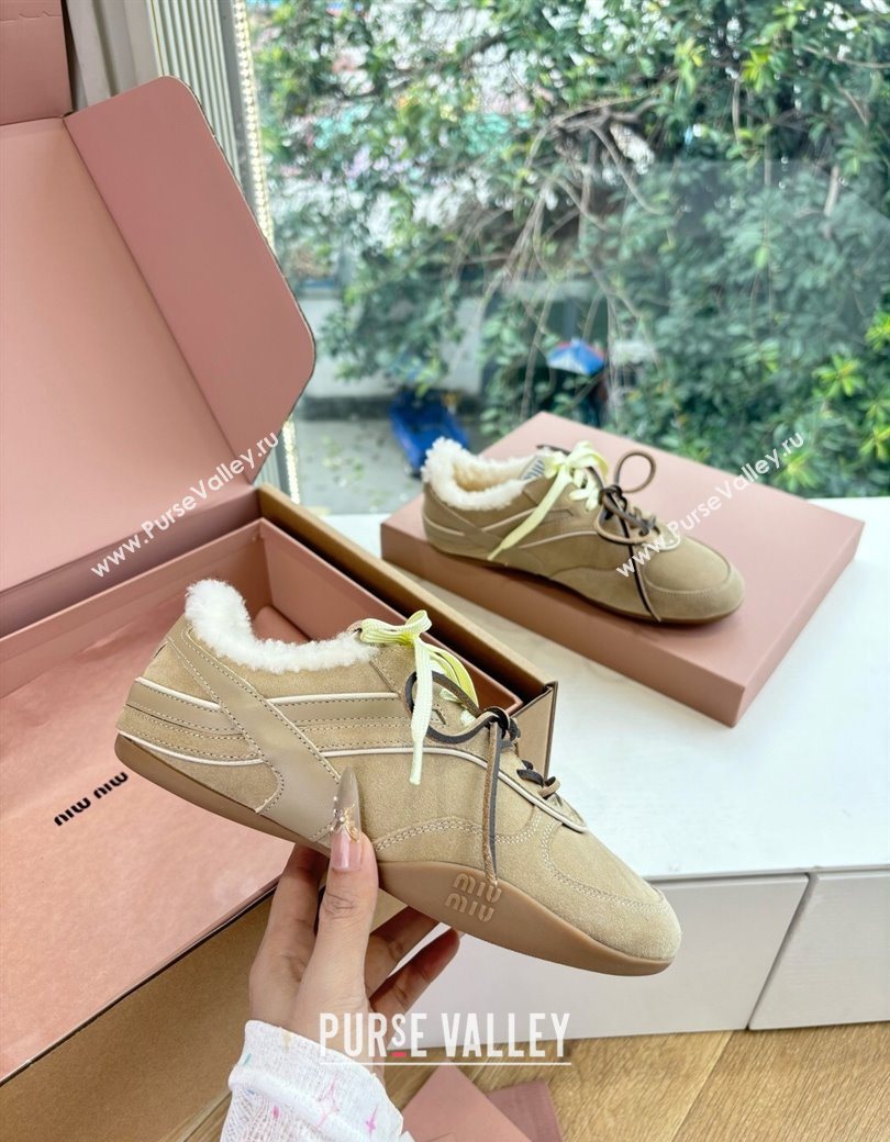 Miu Miu Gymnasium Sneakers in Suede and Wool Beige 2025 G086 (MD-251208059)