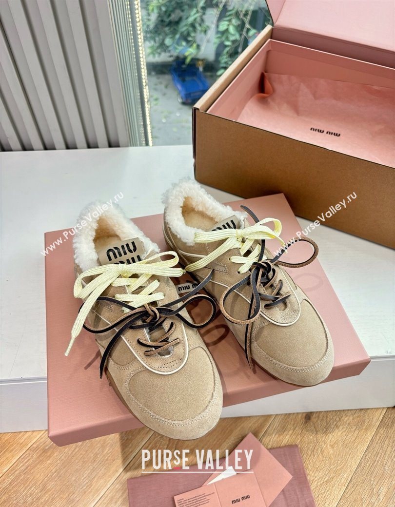 Miu Miu Gymnasium Sneakers in Suede and Wool Beige 2025 G086 (MD-251208059)