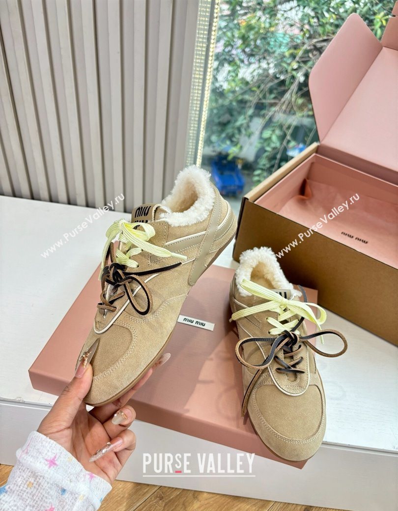 Miu Miu Gymnasium Sneakers in Suede and Wool Beige 2025 G086 (MD-251208059)
