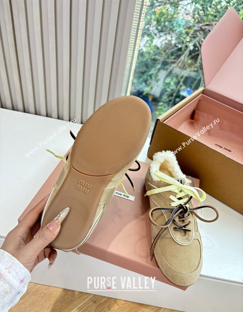 Miu Miu Gymnasium Sneakers in Suede and Wool Beige 2025 G086 (MD-251208059)