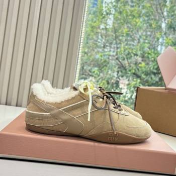 Miu Miu Gymnasium Sneakers in Suede and Wool Beige 2025 G086 (MD-251208059)