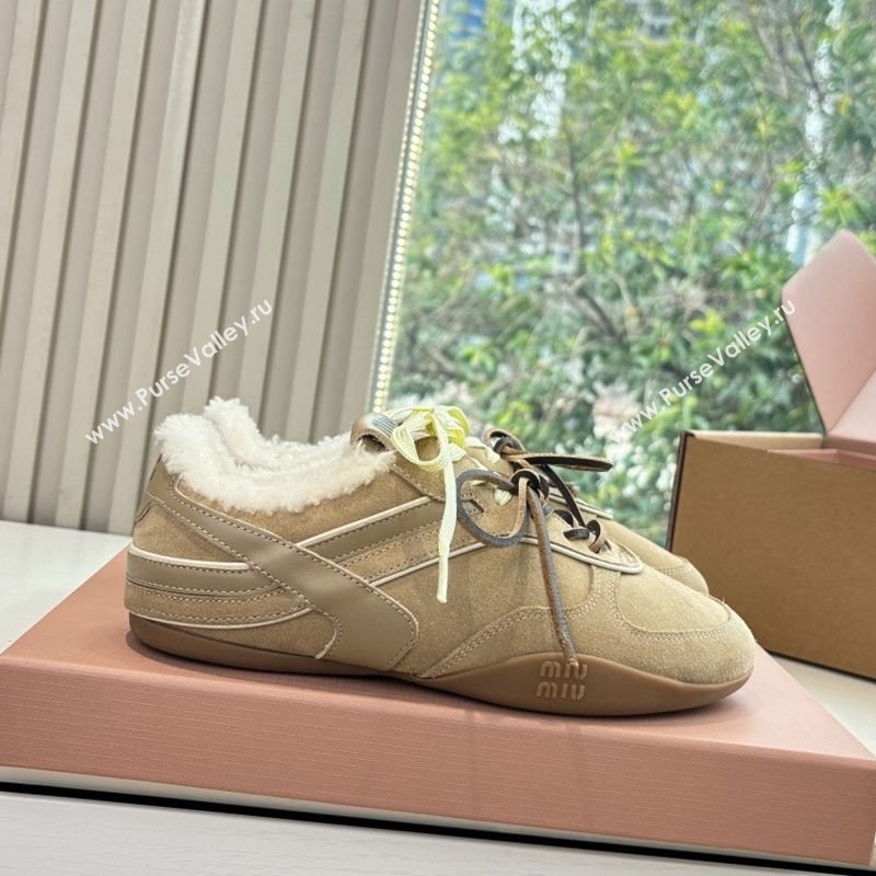 Miu Miu Gymnasium Sneakers in Suede and Wool Beige 2025 G086 (MD-251208059)
