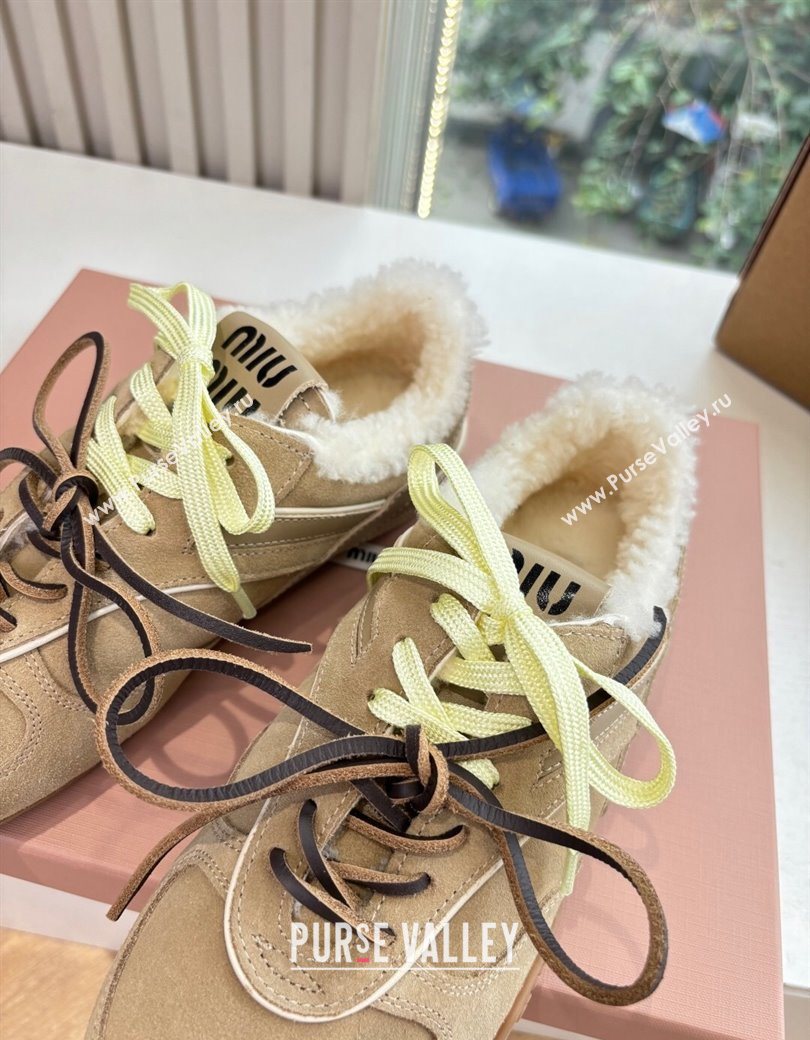 Miu Miu Gymnasium Sneakers in Suede and Wool Beige 2025 G086 (MD-251208059)