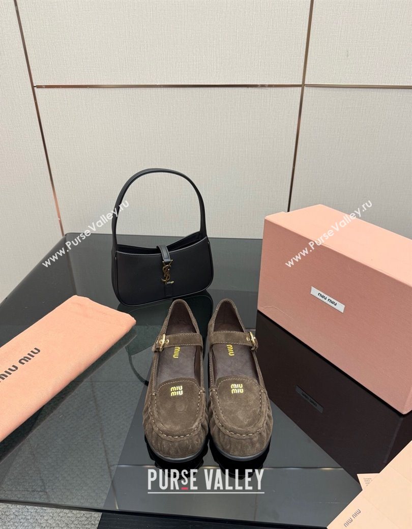 Miu Miu Suede Loafers with Strap Dark Brown 2025 5D563E (SS-251208010)
