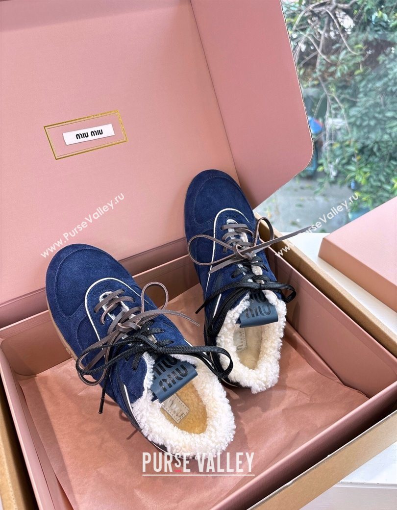 Miu Miu Gymnasium Sneakers in Suede and Wool Navy Blue 2025 G086 (MD-251208060)
