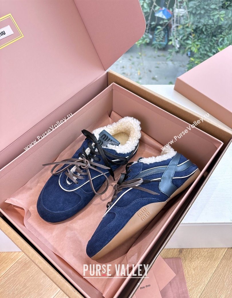 Miu Miu Gymnasium Sneakers in Suede and Wool Navy Blue 2025 G086 (MD-251208060)