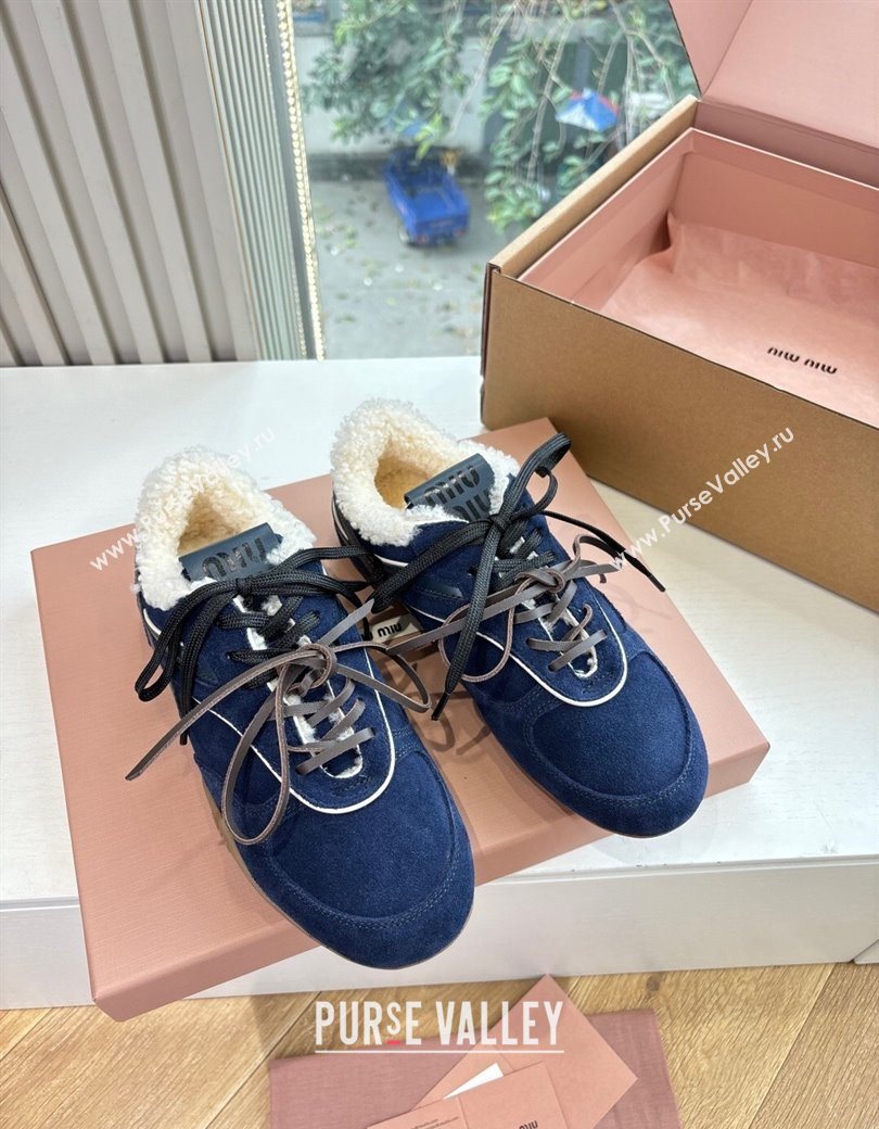 Miu Miu Gymnasium Sneakers in Suede and Wool Navy Blue 2025 G086 (MD-251208060)