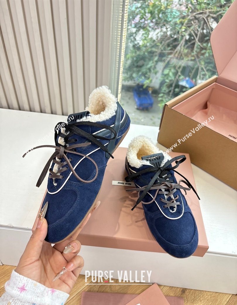 Miu Miu Gymnasium Sneakers in Suede and Wool Navy Blue 2025 G086 (MD-251208060)