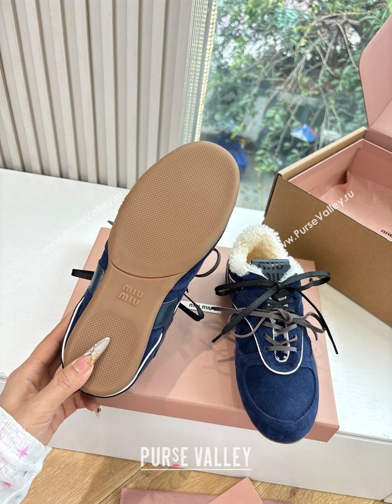 Miu Miu Gymnasium Sneakers in Suede and Wool Navy Blue 2025 G086 (MD-251208060)