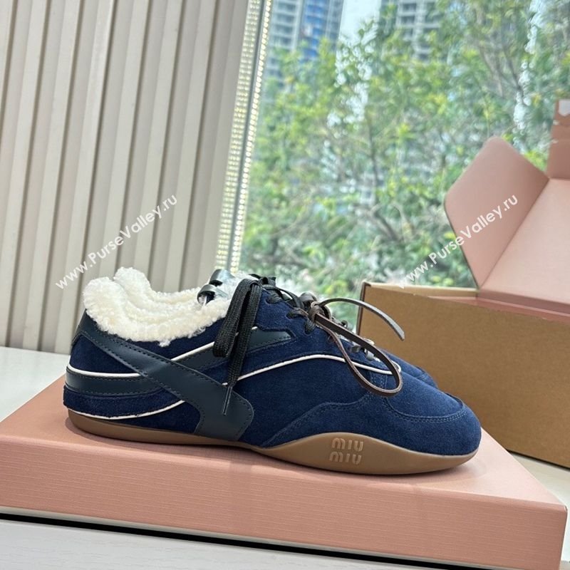 Miu Miu Gymnasium Sneakers in Suede and Wool Navy Blue 2025 G086 (MD-251208060)
