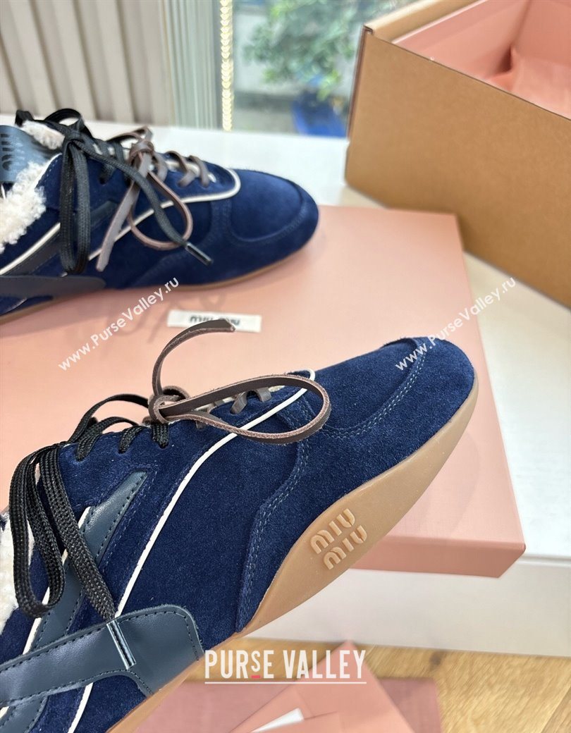 Miu Miu Gymnasium Sneakers in Suede and Wool Navy Blue 2025 G086 (MD-251208060)