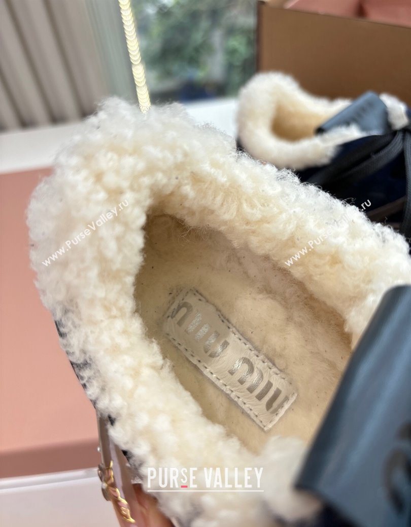 Miu Miu Gymnasium Sneakers in Suede and Wool Navy Blue 2025 G086 (MD-251208060)