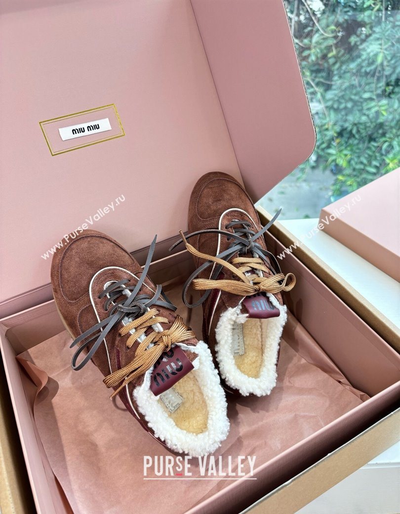 Miu Miu Gymnasium Sneakers in Suede and Wool Dark Brown 2025 G086 (MD-251208061)