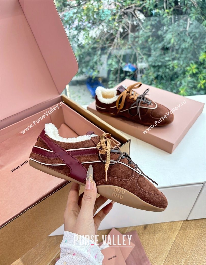 Miu Miu Gymnasium Sneakers in Suede and Wool Dark Brown 2025 G086 (MD-251208061)