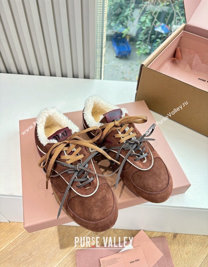 Miu Miu Gymnasium Sneakers in Suede and Wool Dark Brown 2025 G086 (MD-251208061)