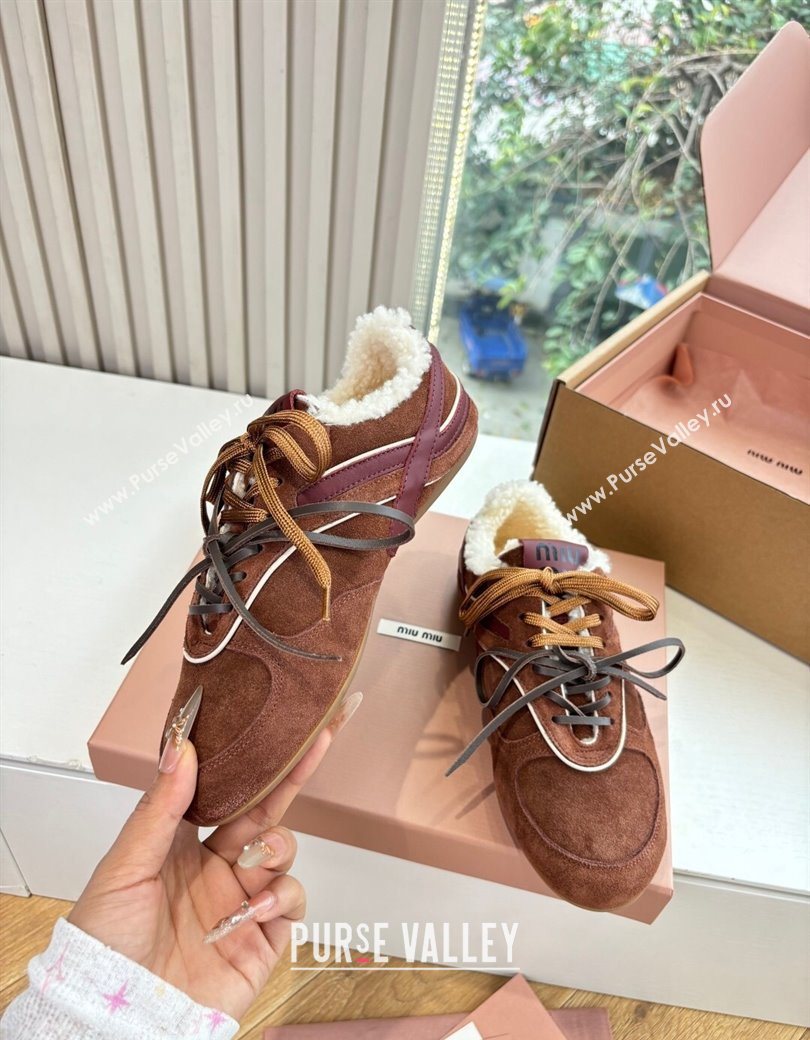 Miu Miu Gymnasium Sneakers in Suede and Wool Dark Brown 2025 G086 (MD-251208061)