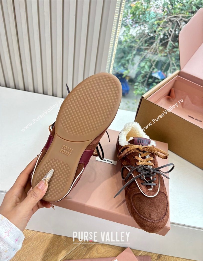 Miu Miu Gymnasium Sneakers in Suede and Wool Dark Brown 2025 G086 (MD-251208061)