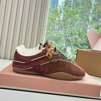 Miu Miu Gymnasium Sneakers in Suede and Wool Dark Brown 2025 G086 (MD-251208061)