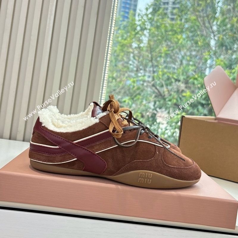Miu Miu Gymnasium Sneakers in Suede and Wool Dark Brown 2025 G086 (MD-251208061)
