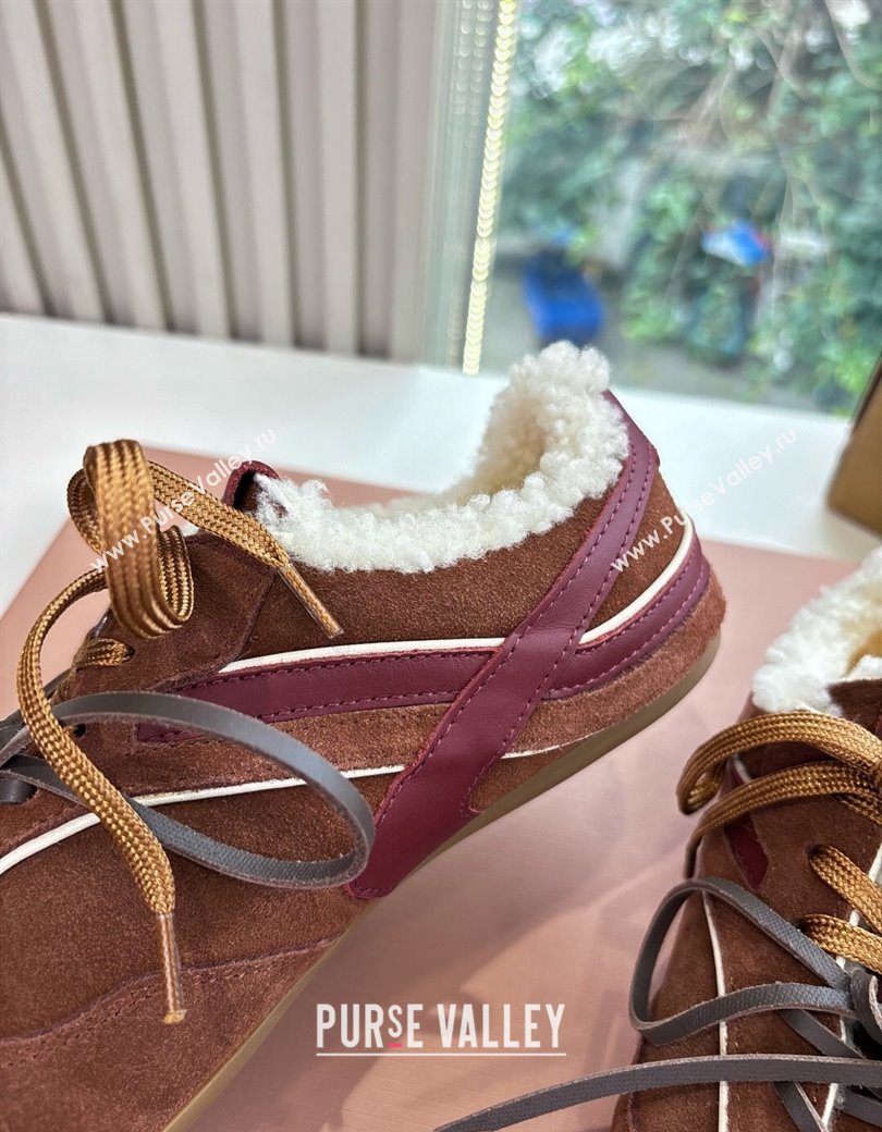 Miu Miu Gymnasium Sneakers in Suede and Wool Dark Brown 2025 G086 (MD-251208061)