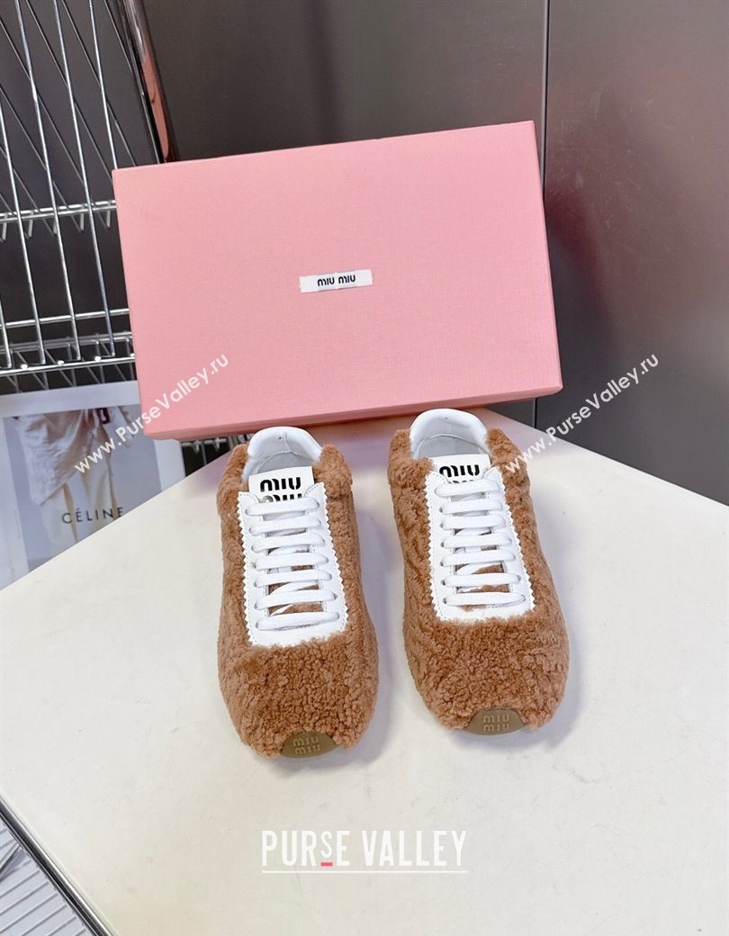 Miu Miu Plumet Shearling Sneakers Brown 2025 5E529E (MD-251208062)