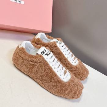 Miu Miu Plumet Shearling Sneakers Brown 2025 5E529E (MD-251208062)