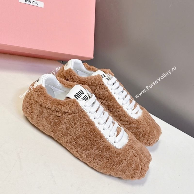 Miu Miu Plumet Shearling Sneakers Brown 2025 5E529E (MD-251208062)