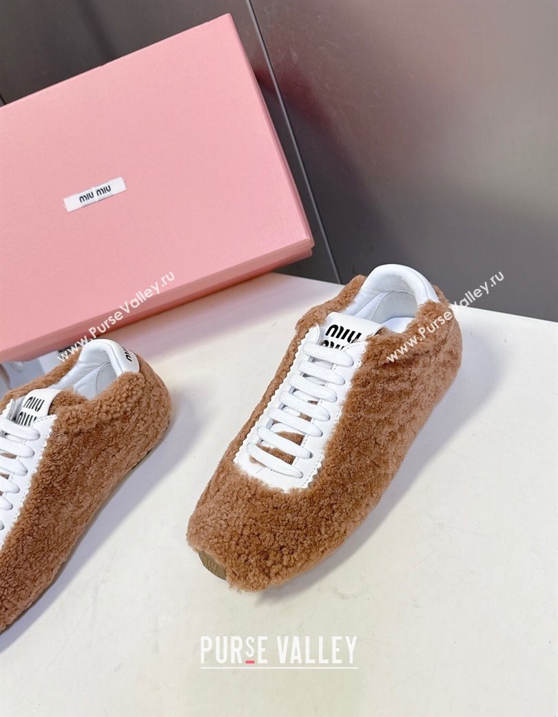 Miu Miu Plumet Shearling Sneakers Brown 2025 5E529E (MD-251208062)