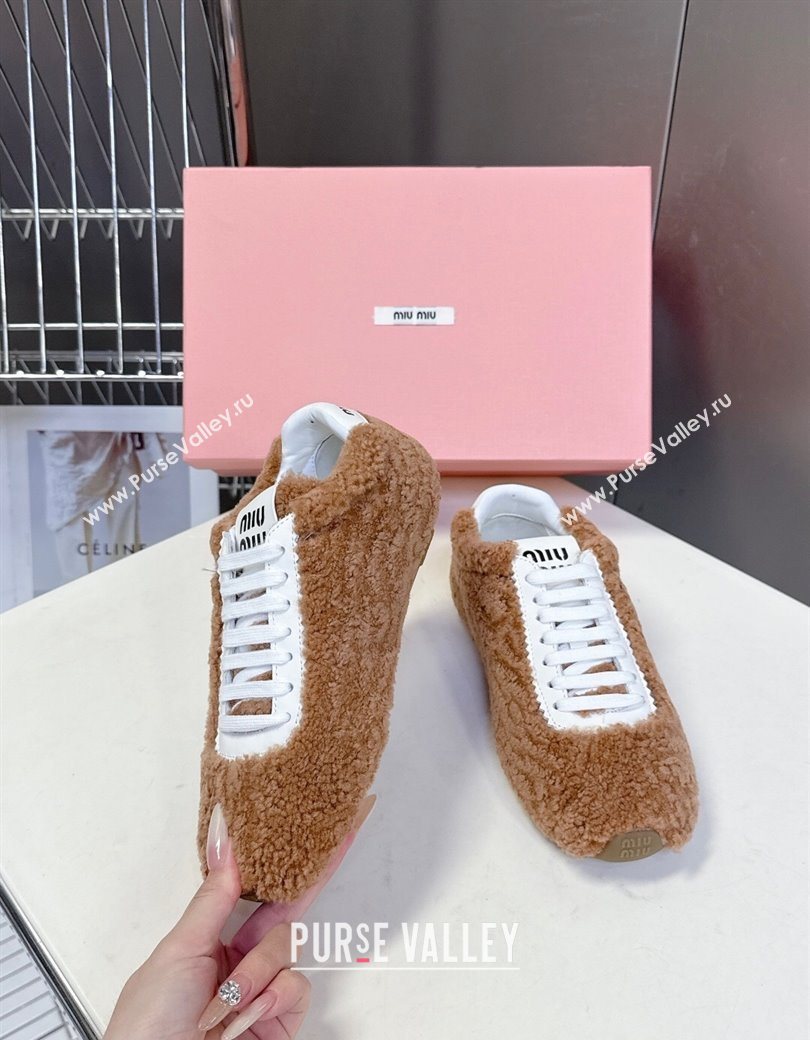 Miu Miu Plumet Shearling Sneakers Brown 2025 5E529E (MD-251208062)
