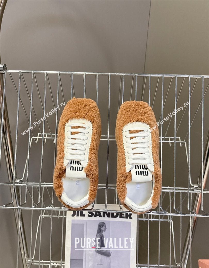 Miu Miu Plumet Shearling Sneakers Brown 2025 5E529E (MD-251208062)