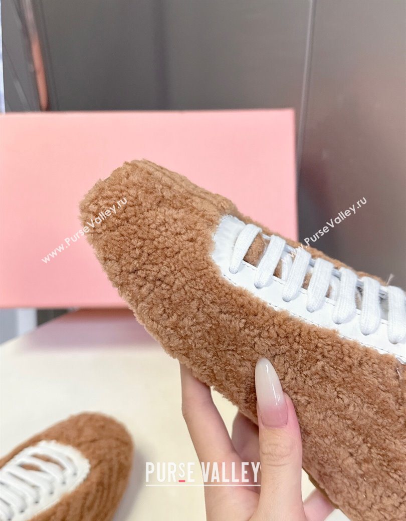Miu Miu Plumet Shearling Sneakers Brown 2025 5E529E (MD-251208062)