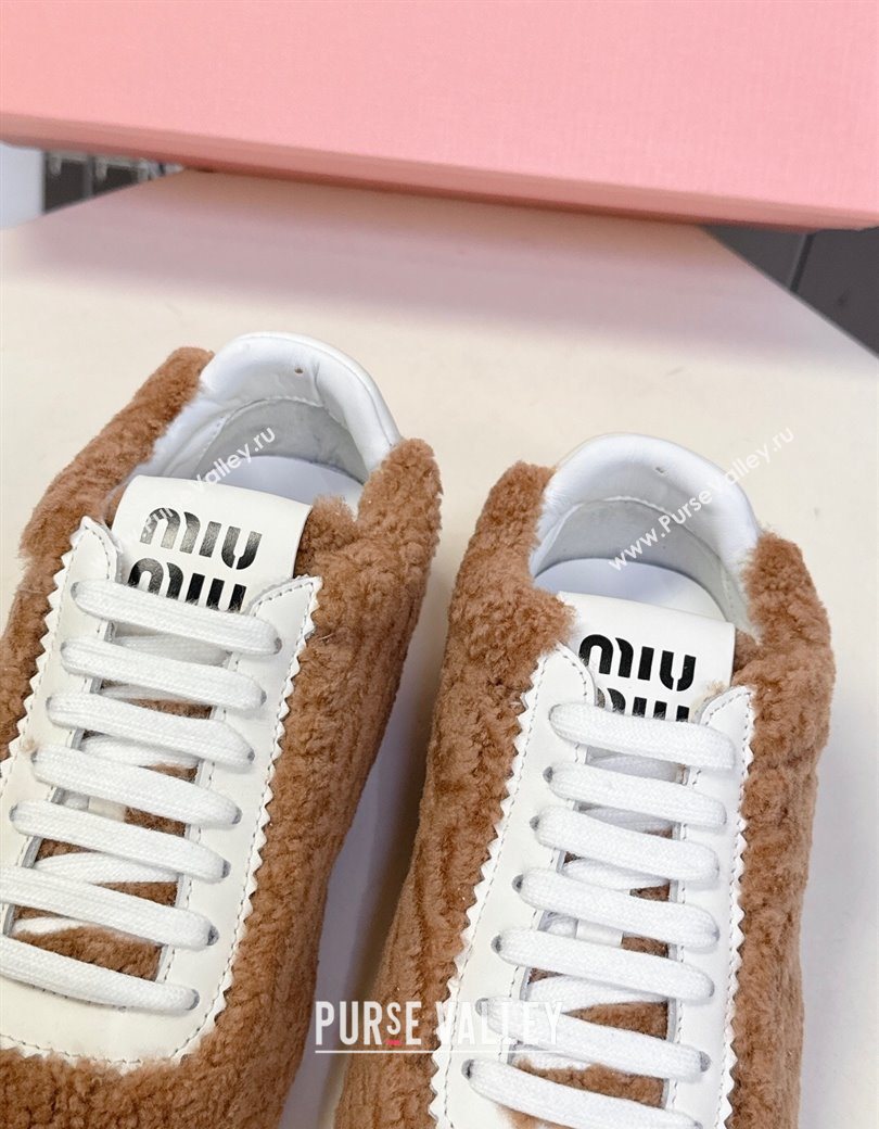 Miu Miu Plumet Shearling Sneakers Brown 2025 5E529E (MD-251208062)