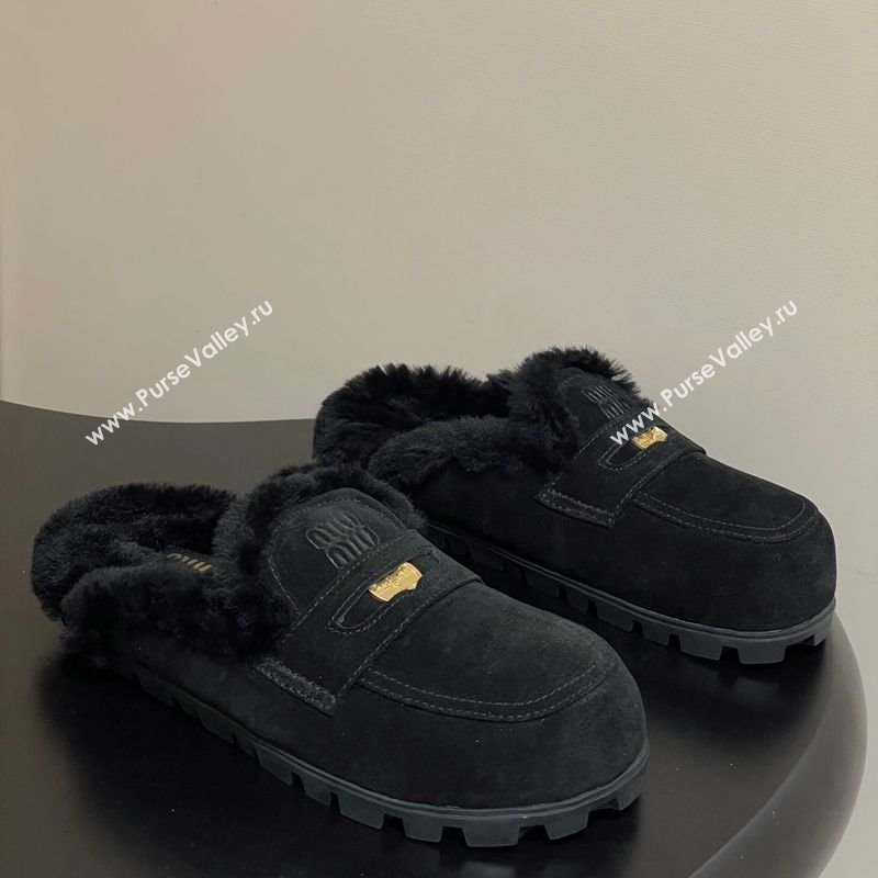 Miu Miu Coin Suede and Wool Mules Black 2025 5D058E (MD-251208016)