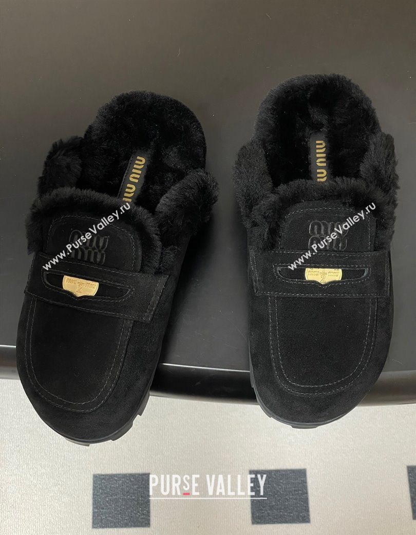 Miu Miu Coin Suede and Wool Mules Black 2025 5D058E (MD-251208016)