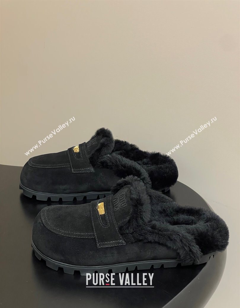 Miu Miu Coin Suede and Wool Mules Black 2025 5D058E (MD-251208016)