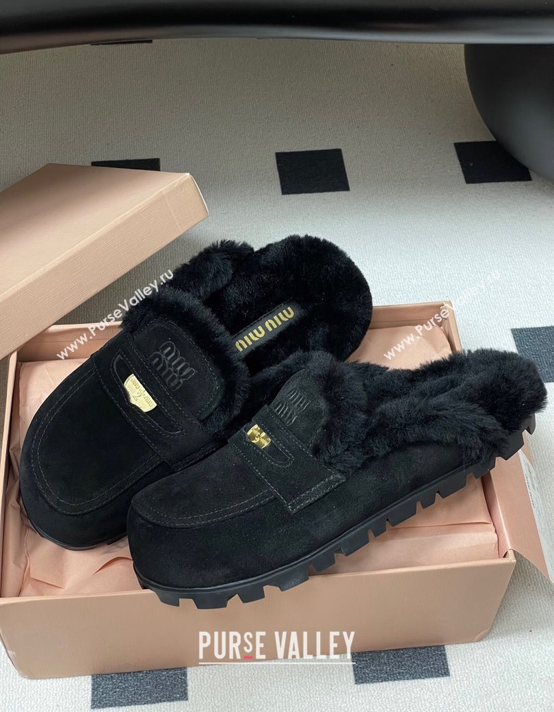 Miu Miu Coin Suede and Wool Mules Black 2025 5D058E (MD-251208016)