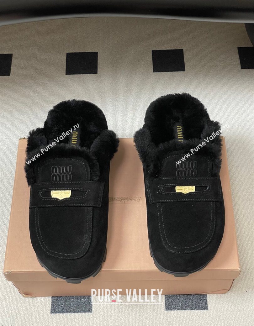 Miu Miu Coin Suede and Wool Mules Black 2025 5D058E (MD-251208016)