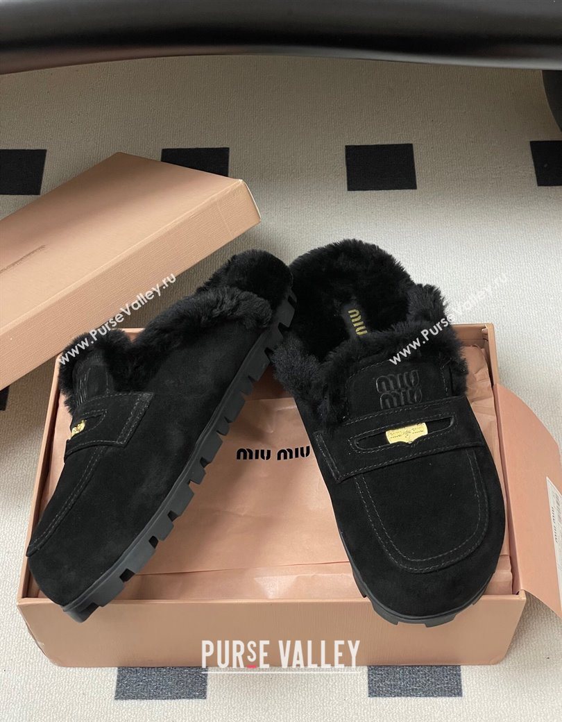 Miu Miu Coin Suede and Wool Mules Black 2025 5D058E (MD-251208016)
