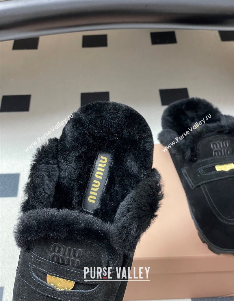 Miu Miu Coin Suede and Wool Mules Black 2025 5D058E (MD-251208016)
