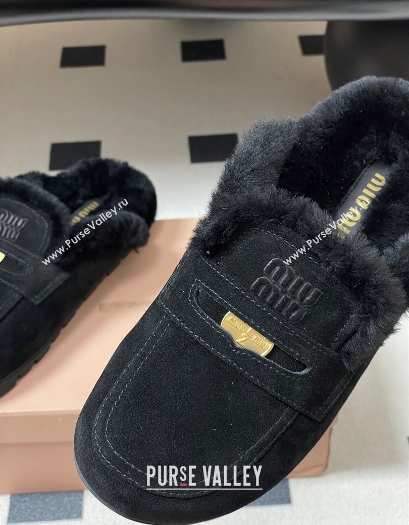 Miu Miu Coin Suede and Wool Mules Black 2025 5D058E (MD-251208016)