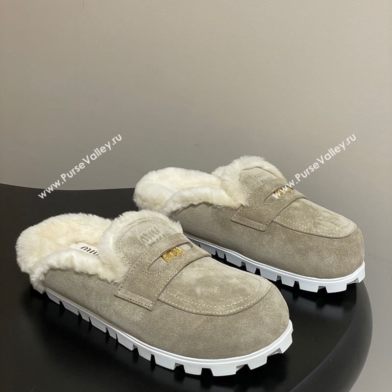 Miu Miu Coin Suede and Wool Mules Grey 2025 5D058E (MD-251208018)